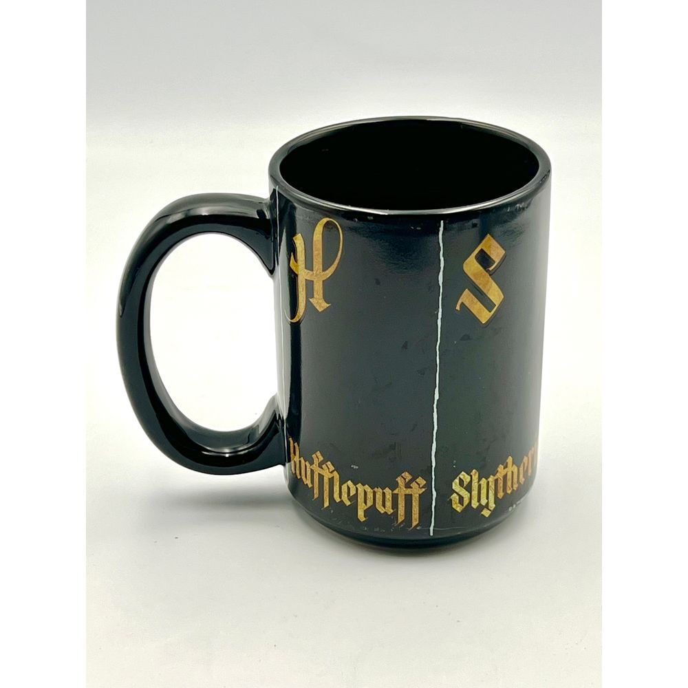 Harry Potter Hogwarts Houses Black Coffee Mug Gold Letters Zak Designs